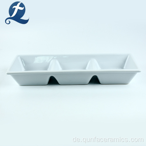 Weiße Rechteck-Gewürzteiler-Keramikplatte